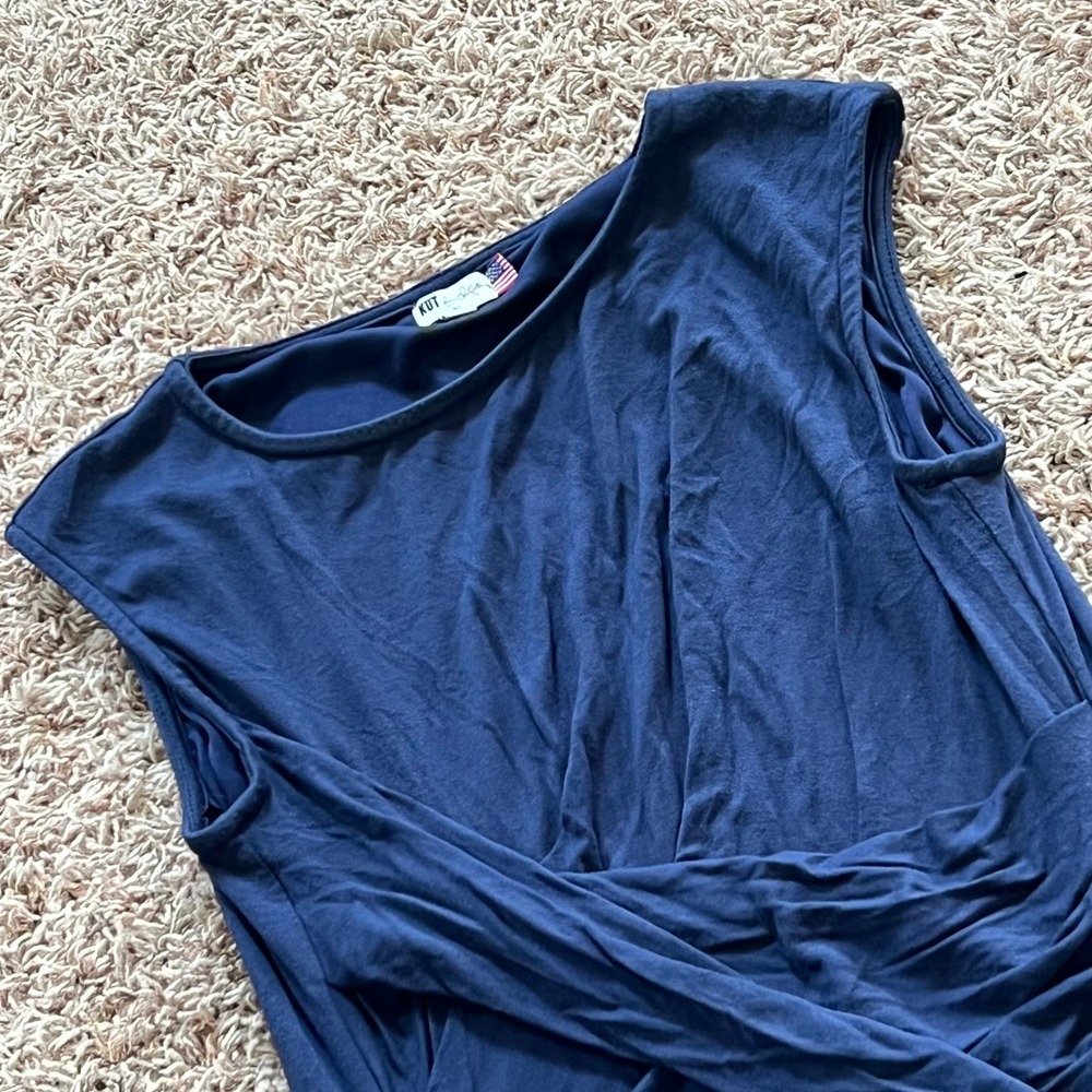 KUT from the Kloth Navy Blue Draped Ruched Sheath Dress Petite 6P Made in USA